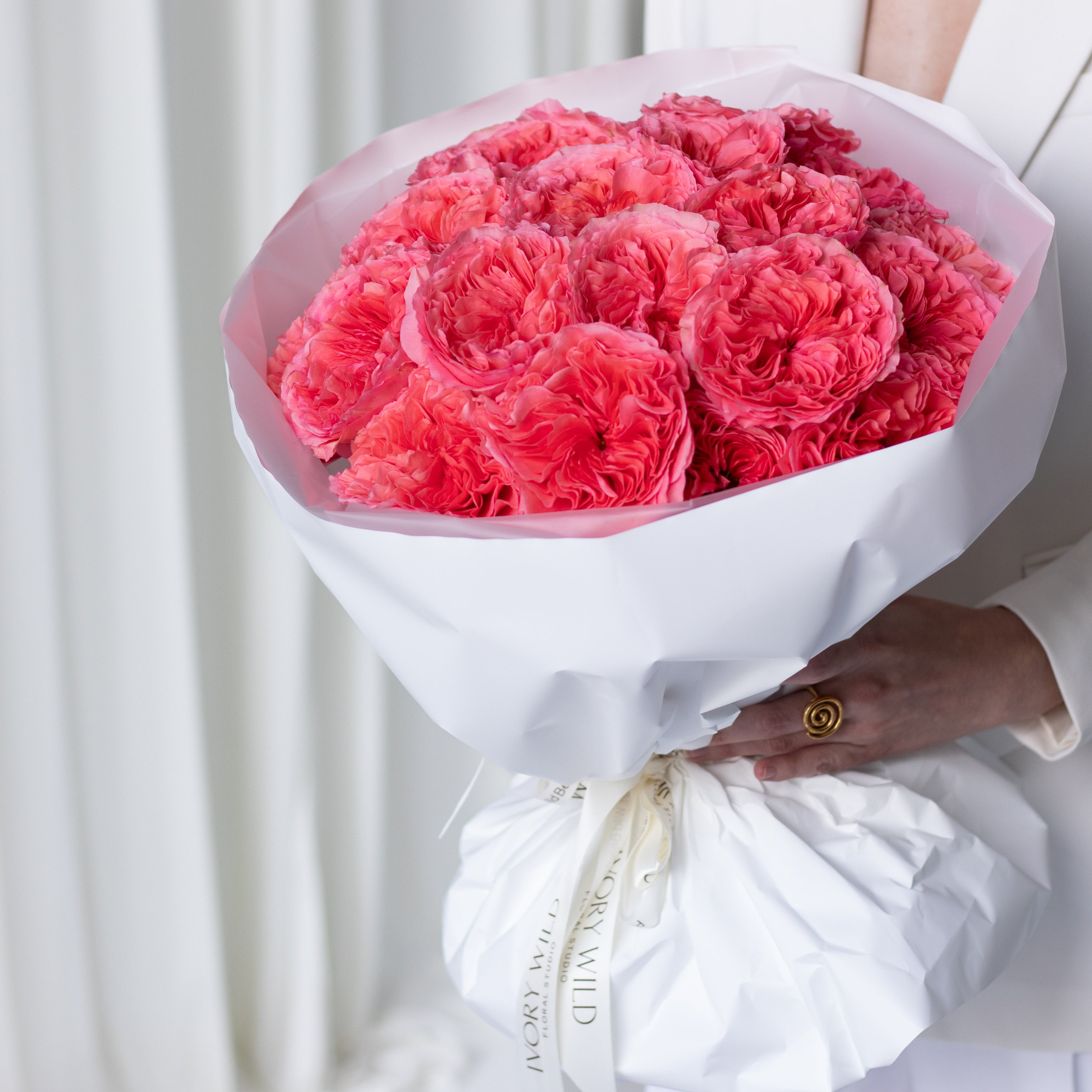 Wild Bloom bouquet — pink garden roses by Ivory Wild Floral Studio, Austin TX