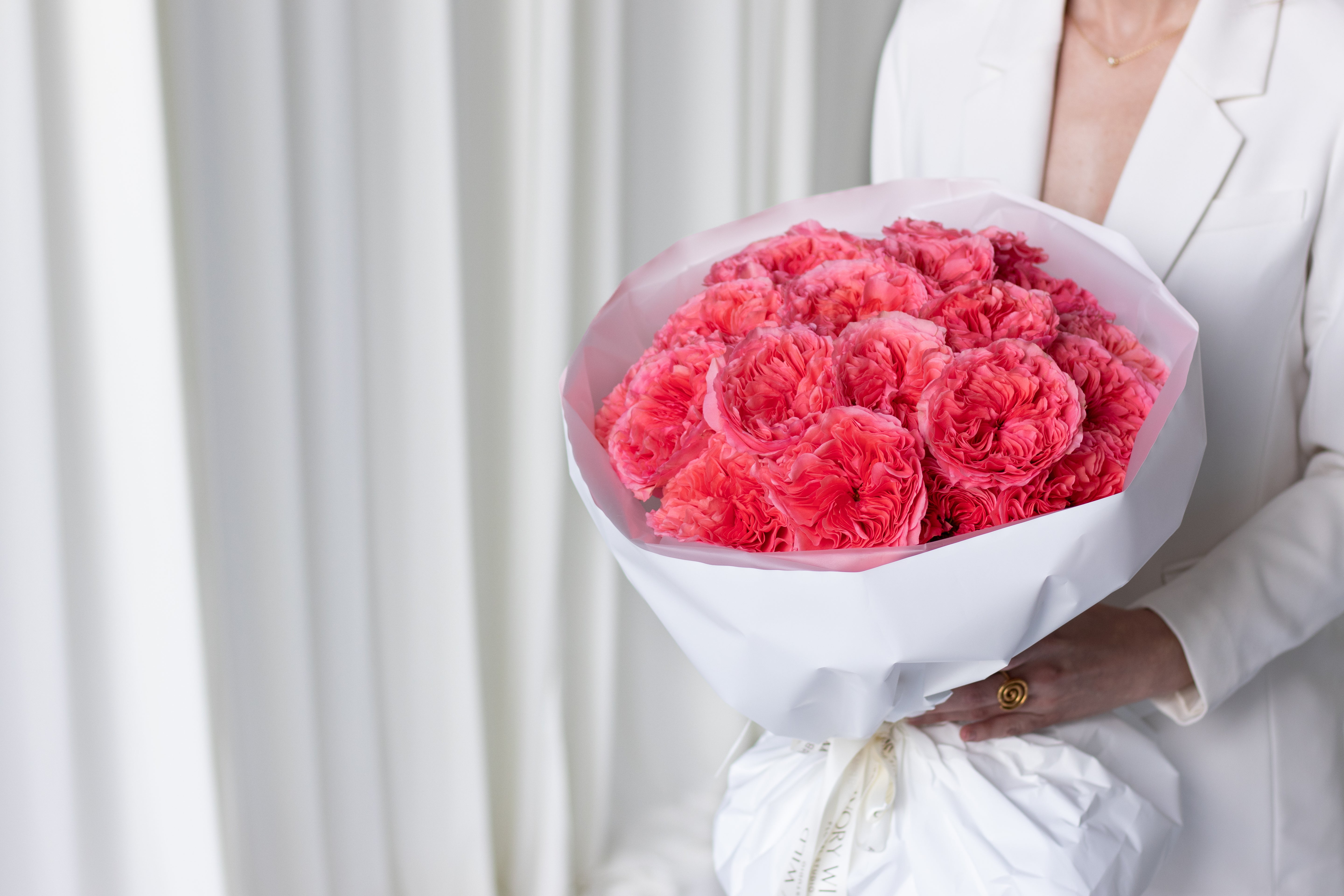 Wild Bloom bouquet — pink garden roses by Ivory Wild Floral Studio, Austin TX